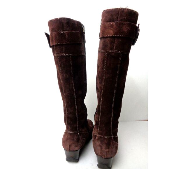 CIRCA JOAN & DAVID Tonia 6M Brown Suede Leather Wedge Heel Knee Zipper Boots - Picture 3 of 7